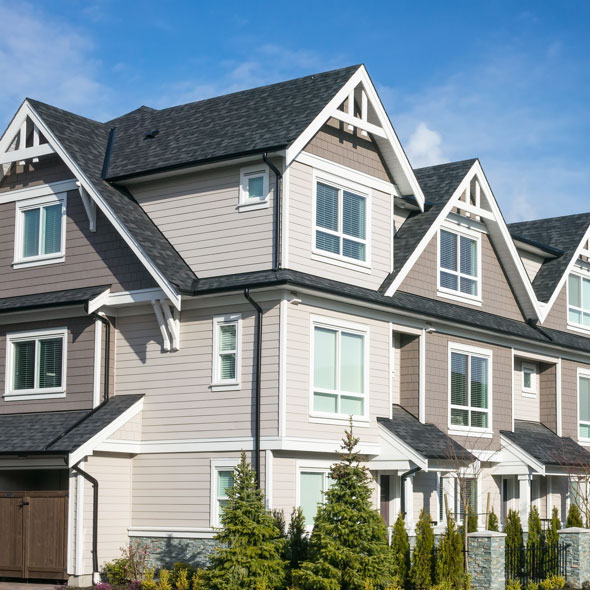 two tone beige townhomes