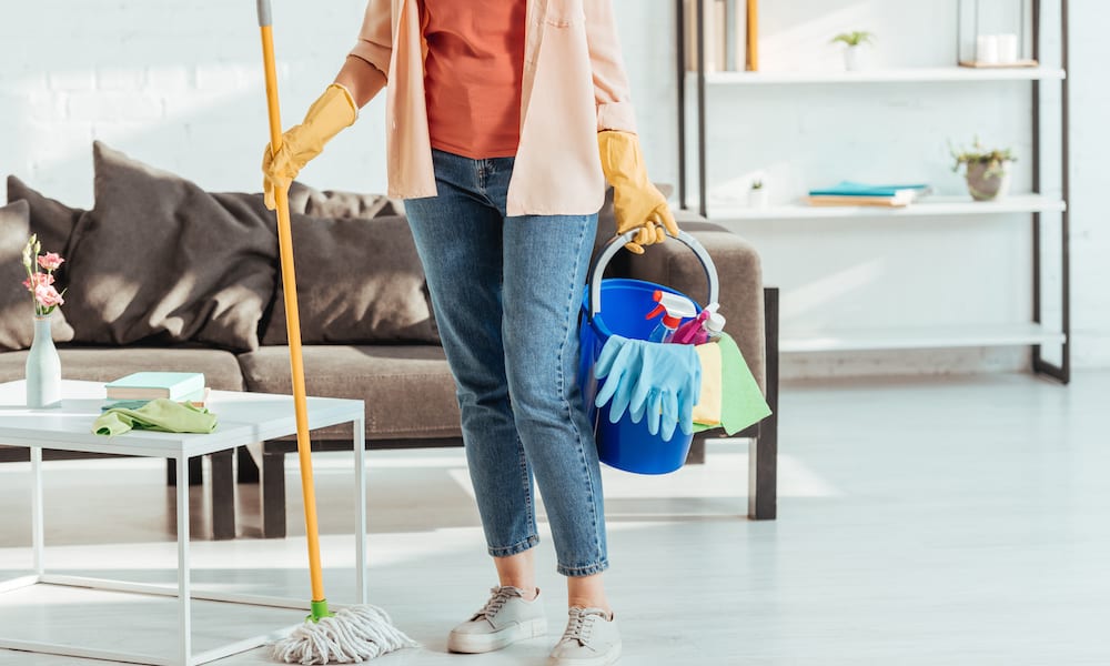 Woman with Cleaning Supplies